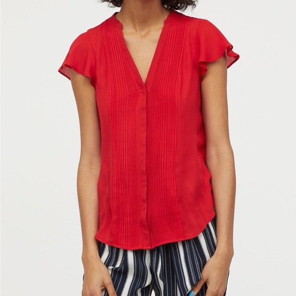 H&M Navy blue V-Neck Pint-Tuck blouse - Picture 6 of 7